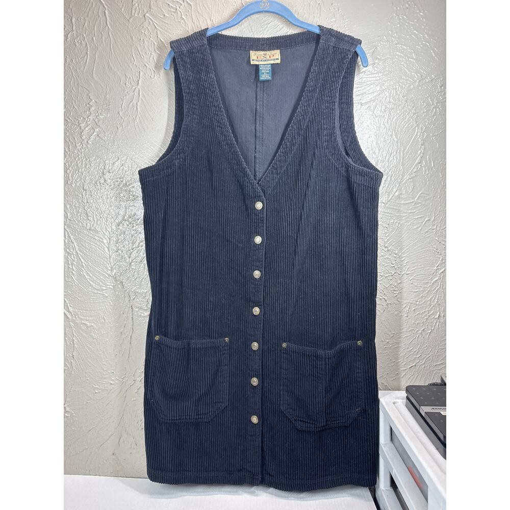 Vintage Jeans By Express Corduroy Black Jumper Vest Button Front Womens Size XL